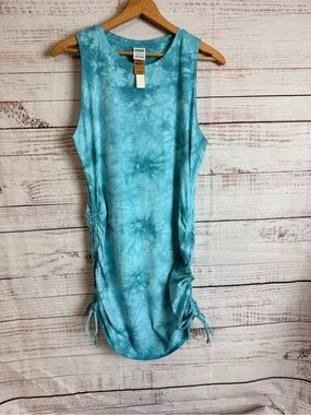 PINK Victoria's Secret Turquoise Tie-Dye Tank With Side Ruching Dress XL